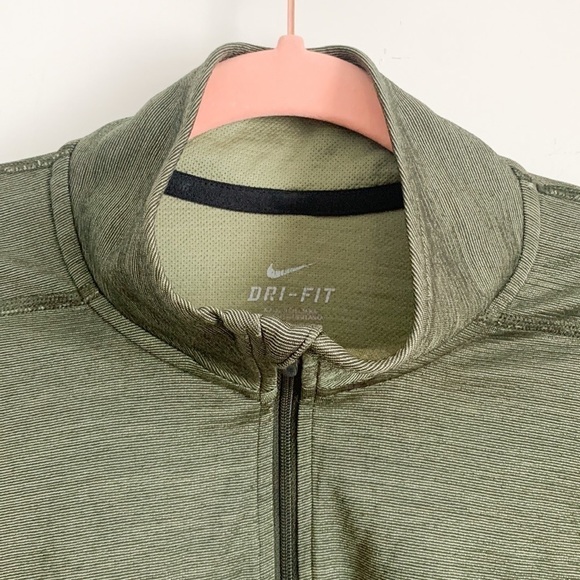 Nike Dri-Fit Dark Green Space dye Long Sleeve 3/4 Zip athletic top Medium - Picture 3 of 11